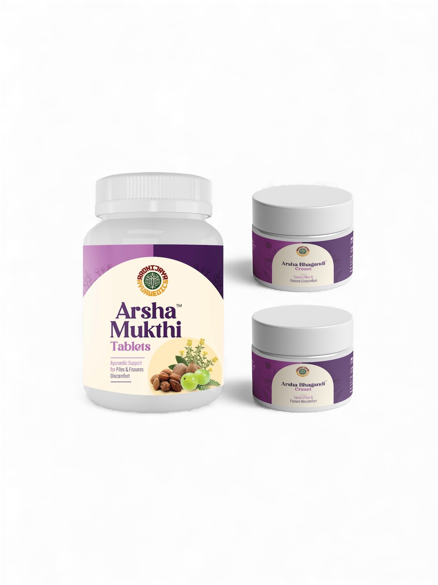 Arsha Mukthi Tablets (pack of 1 bottle-120 tablets) and Arsha Bhagandi Cream (pack of 2-each bottle 25 grams)
