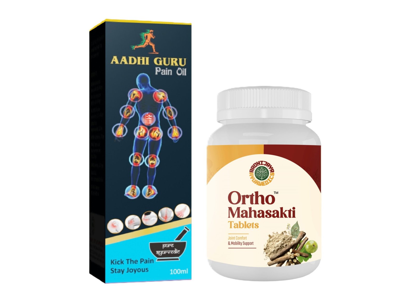 Aadhi guru Pain Oil (100ml pack of 2 bottles) and Ortho mahasakti tablets