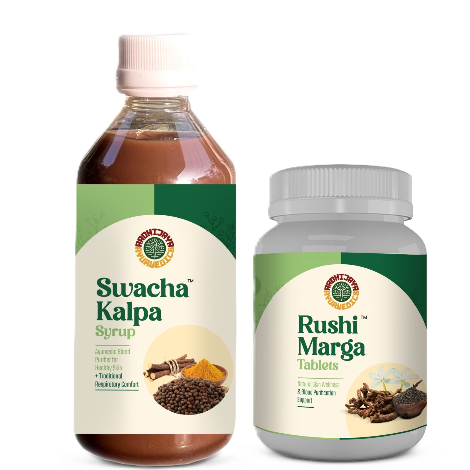 Swacha Kalpa Syrup (pack of 2 bottles-200ml Each) And Rushi Marga Tablets (pack of 1 bottle-120 tablets)